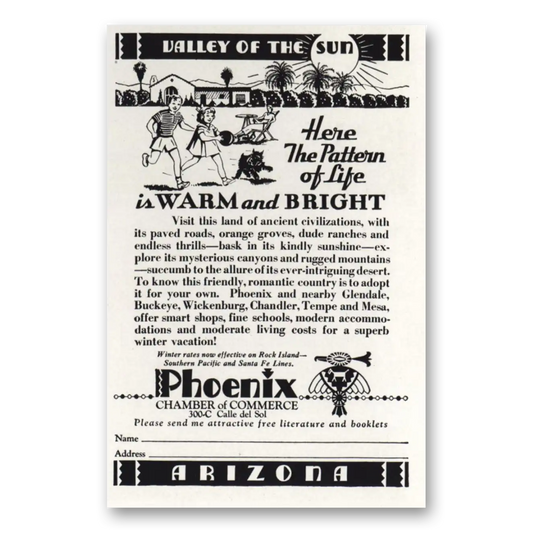 1936 Phoenix Arizona Pattern of Life Warm and Bright Vintage Magazine Print Ad