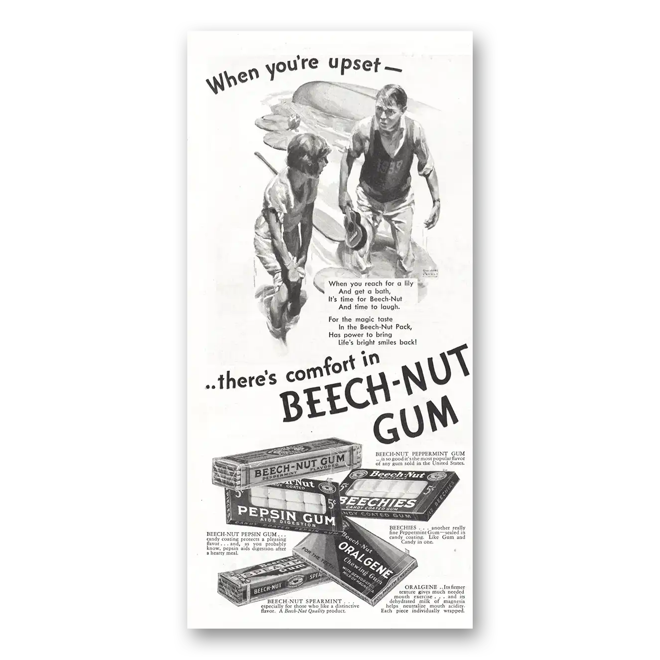 1936 Beech Nut Gum When You Reach for a Lily and Get a Bath Vintage Magazine Print Ad