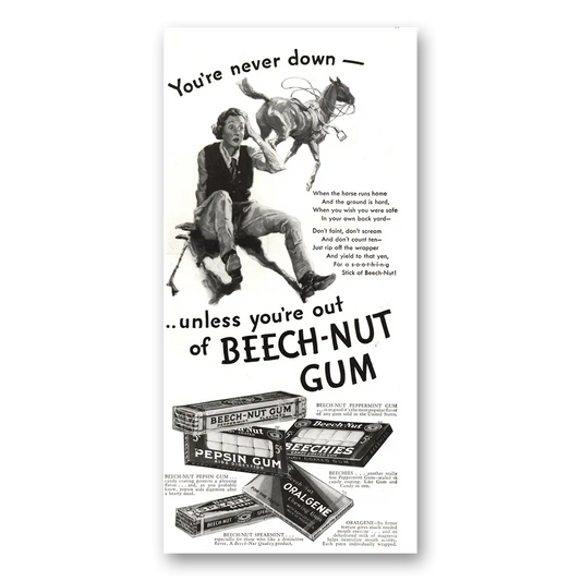 1936 Beech Nut Gum Never Down Unless You're Out Vintage Magazine Print Ad