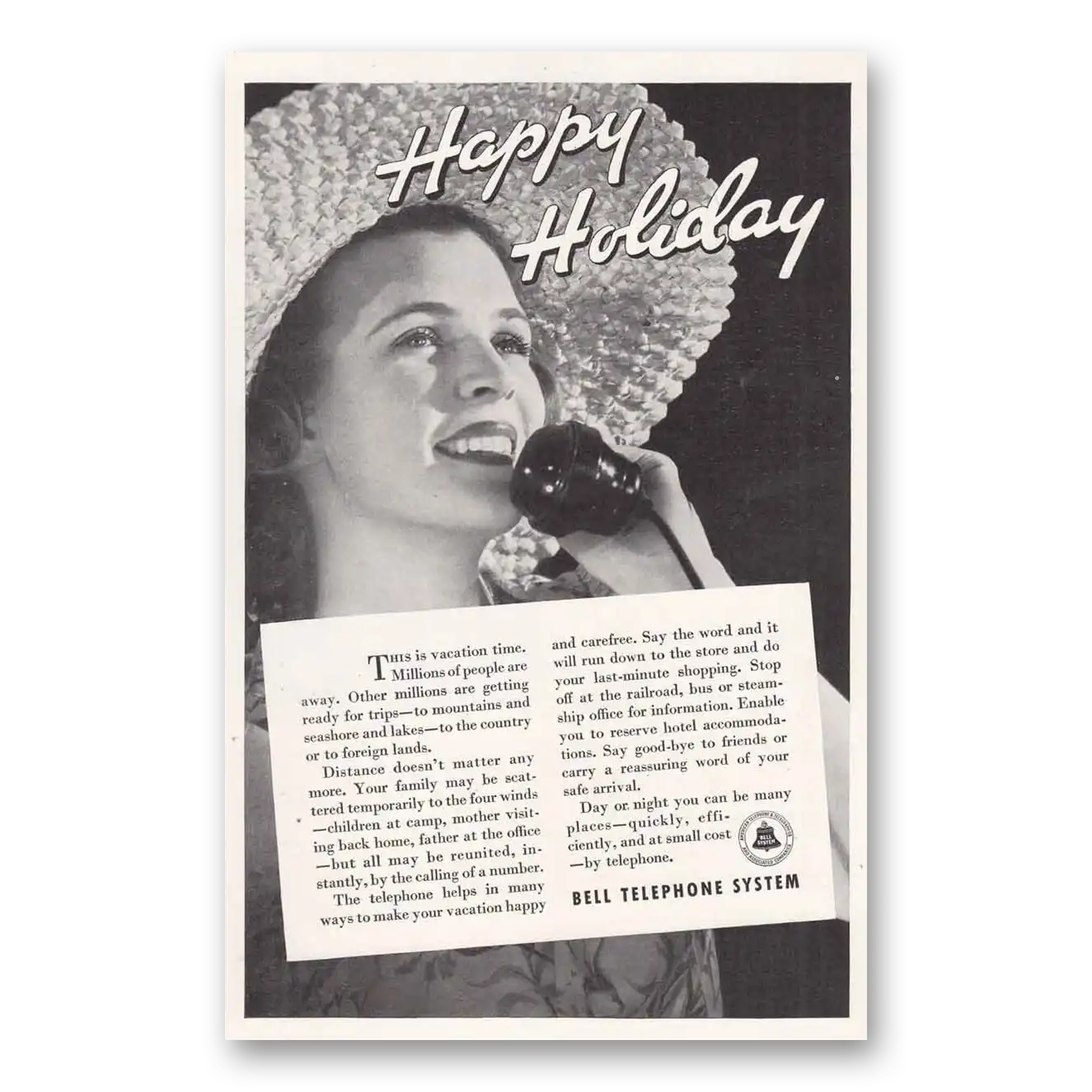 1936 Bell Telephone Happy Holiday Vintage Magazine Print Ad