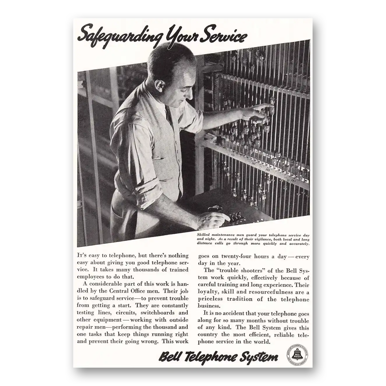 1936 Bell Telephone Safeguarding Your Service Vintage Magazine Print Ad