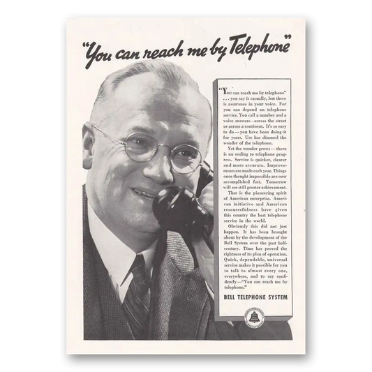 1936 Bell Telephone You Can Reach Me by Telephone Vintage Magazine Print Ad