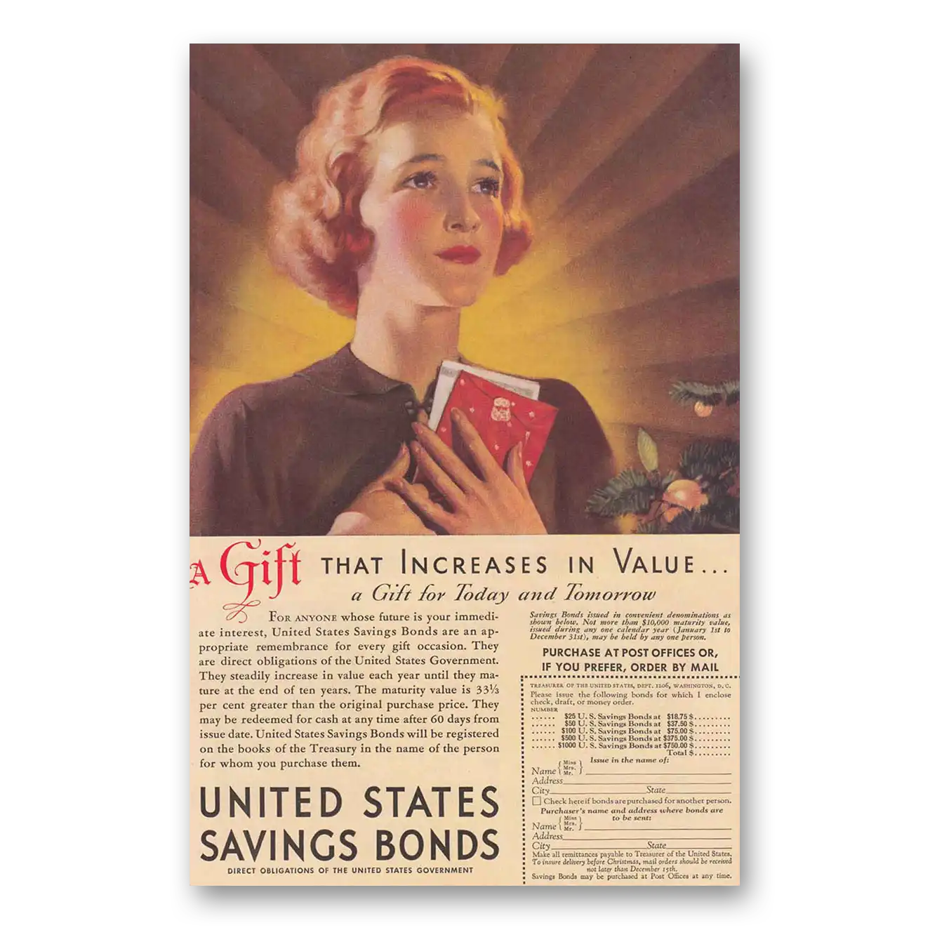 1936 United States Savings Bonds Increases in Value Vintage Magazine Print Ad