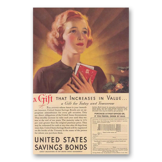 1936 United States Savings Bonds Increases in Value Vintage Magazine Print Ad