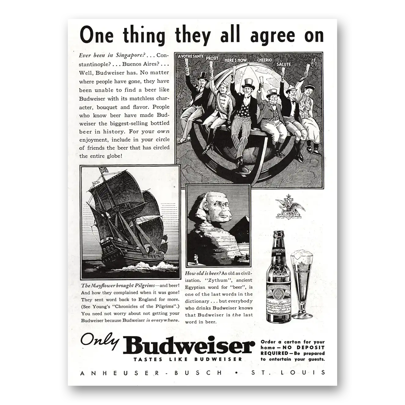 1936 Budweiser Beer One Thing They All Agree On Vintage Magazine Print Ad