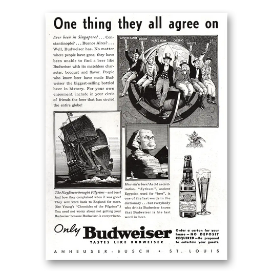 1936 Budweiser Beer One Thing They All Agree On Vintage Magazine Print Ad