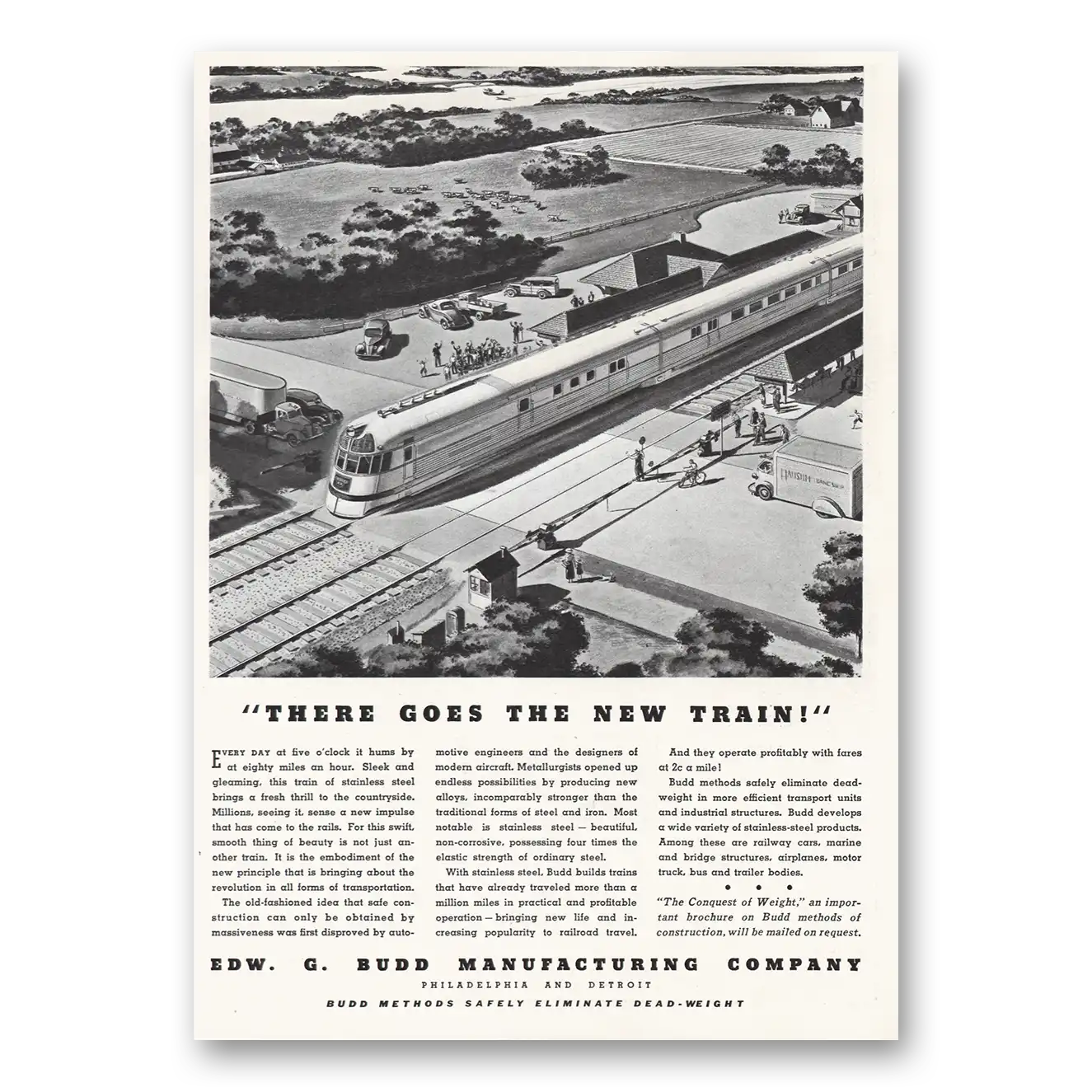 1936 Budd There Goes the New Train Vintage Magazine Print Ad