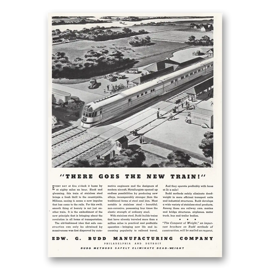 1936 Budd There Goes the New Train Vintage Magazine Print Ad