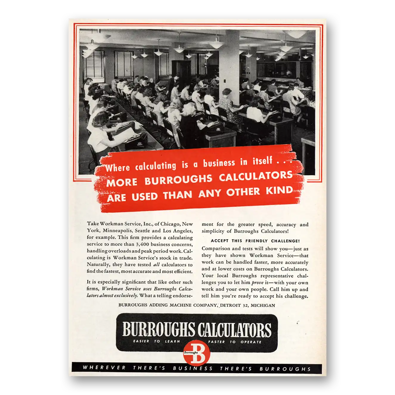 1936 Burroughs Calculators Calculating Is a Business Vintage Magazine Print Ad