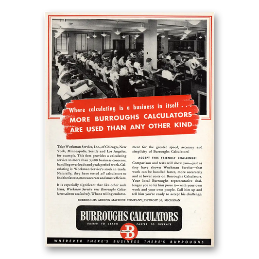 1936 Burroughs Calculators Calculating Is a Business Vintage Magazine Print Ad