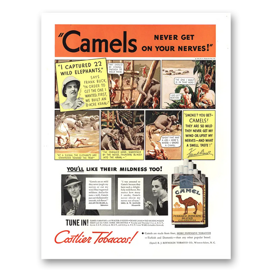 1936 Camel Cigarettes Never Get On Your Nerves Vintage Magazine Print Ad