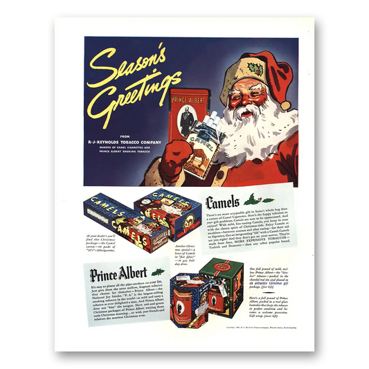 1936 Camel Cigarettes Prince Albert Seasons Greetings Vintage Magazine Print Ad