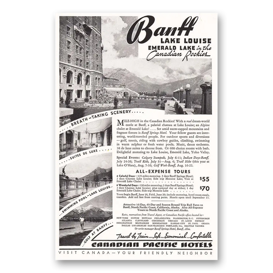 1936 Canadian Pacific Banff Lake Louise Emerald Lake Vintage Magazine Print Ad