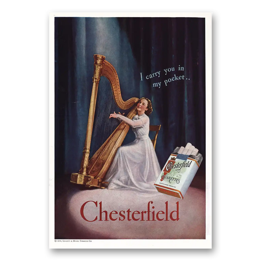 1936 Chesterfield Cigarettes I Carry You In My Pocket Harp Vintage Magazine Print Ad