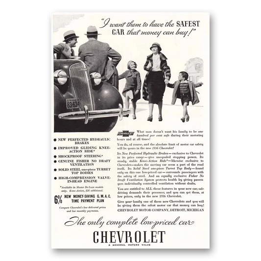 1936 Chevrolet I Want Them to Have the Safest Cars Vintage Magazine Print Ad