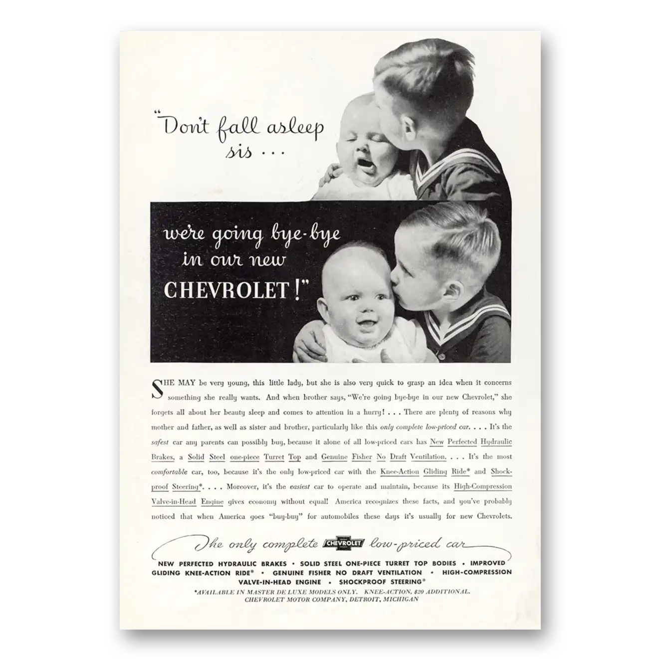 1936 Chevrolet Don’t Fall Asleep Sis Vintage Magazine Print Ad