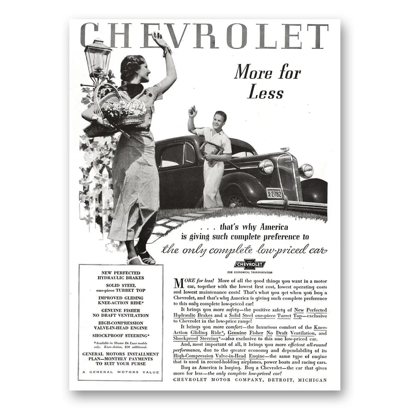 1936 Chevrolet Only Complete Low Priced Car Vintage Magazine Print Ad