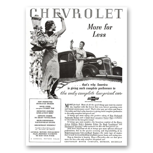 1936 Chevrolet Only Complete Low Priced Car Vintage Magazine Print Ad