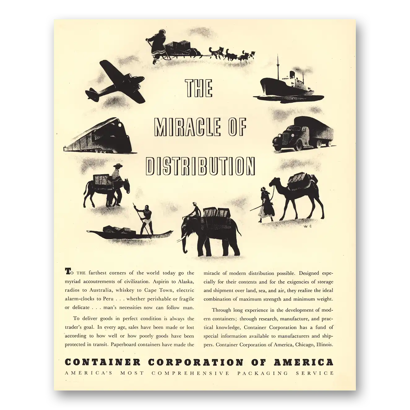 1936 Container Corporation of America Miracle of Distribution Vintage Magazine Print Ad