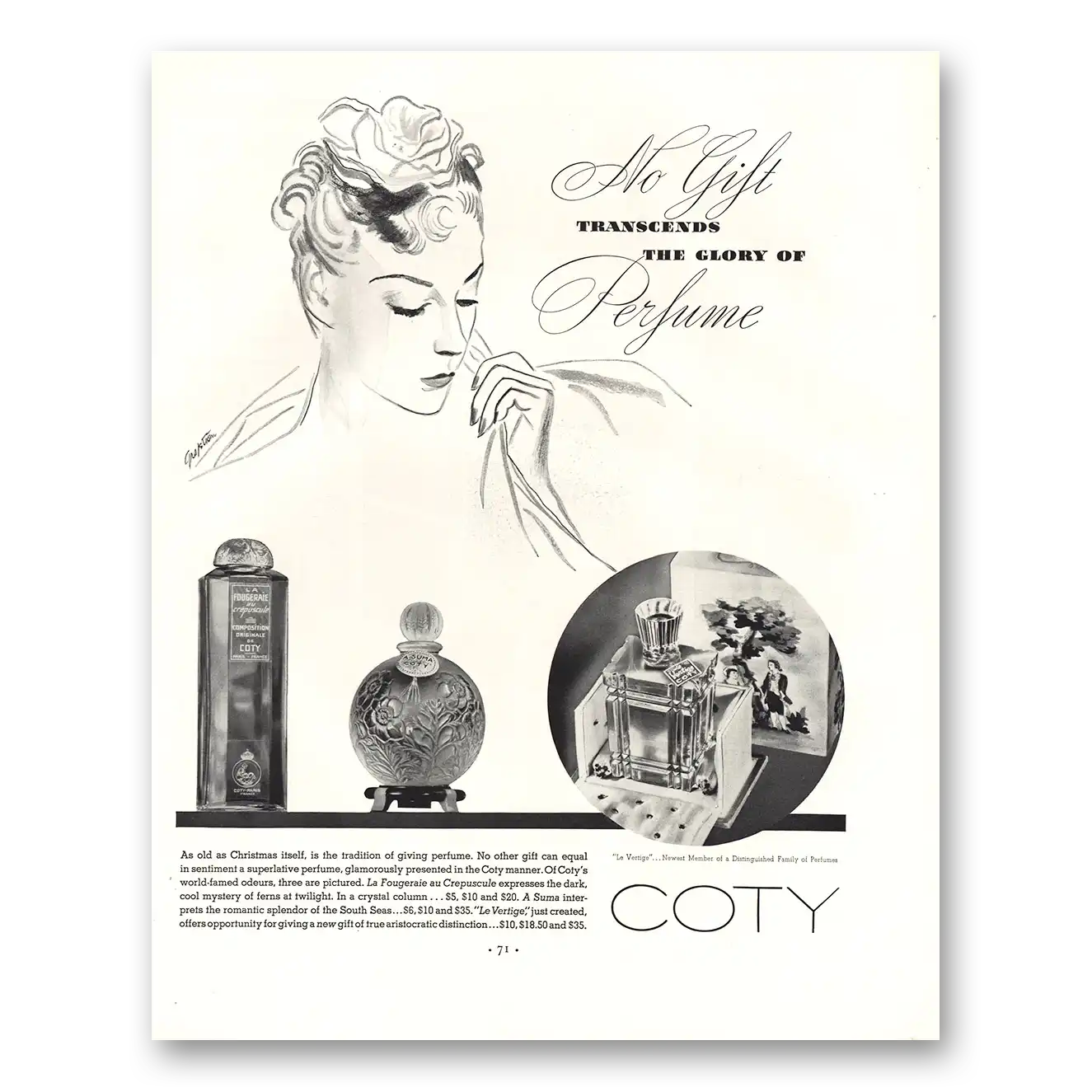 1936 Coty Perfume No Gift Transcends Glory of Perfume Vintage Magazine Print Ad