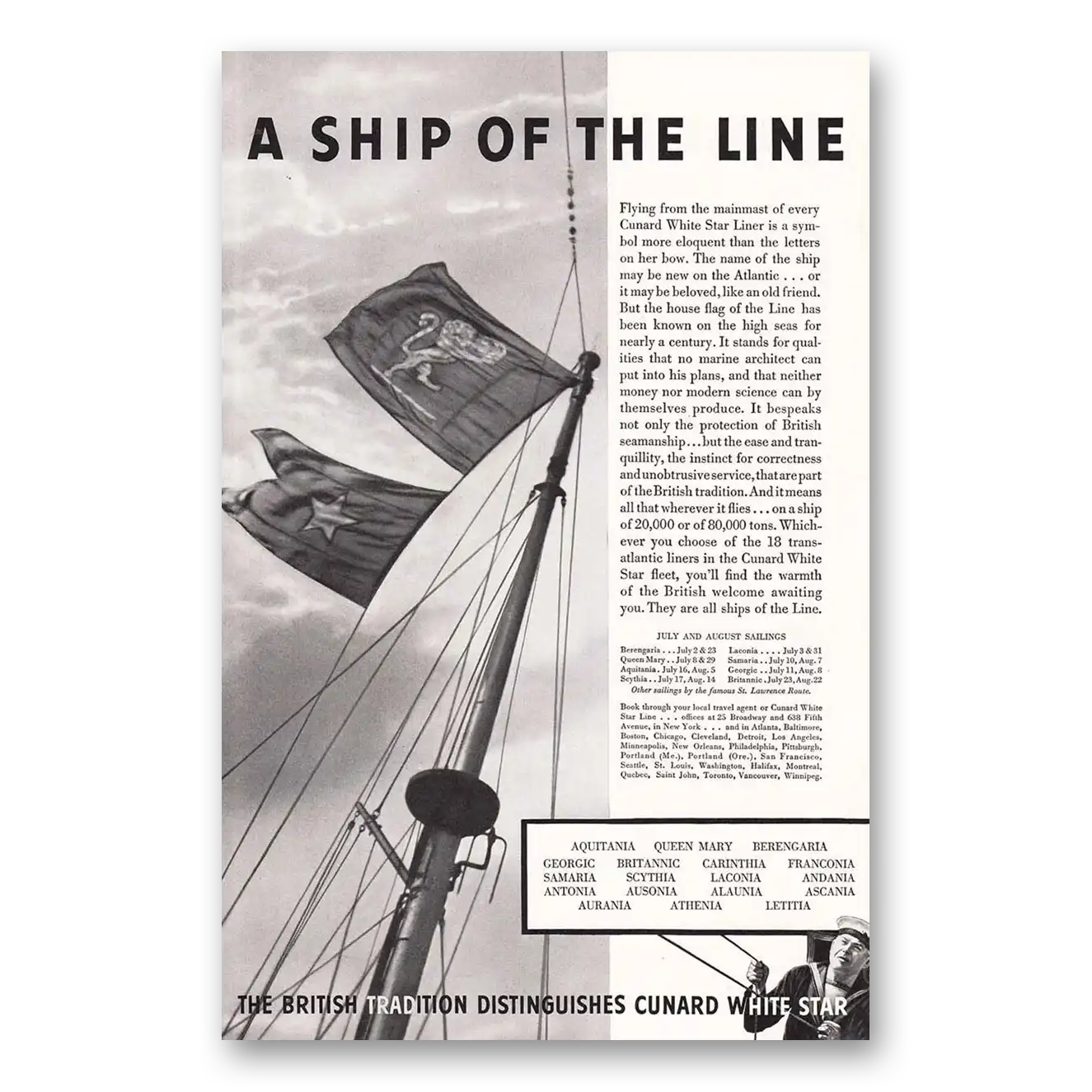 1936 White Star Line White Star Ship of the Line Vintage Magazine Print Ad