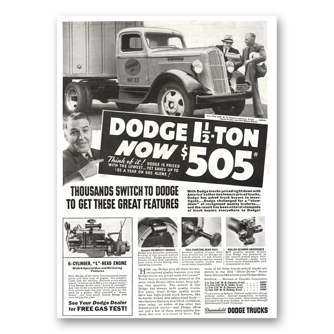 1936 Dodge Trucks Thousands Switch to Dodge Vintage Magazine Print Ad