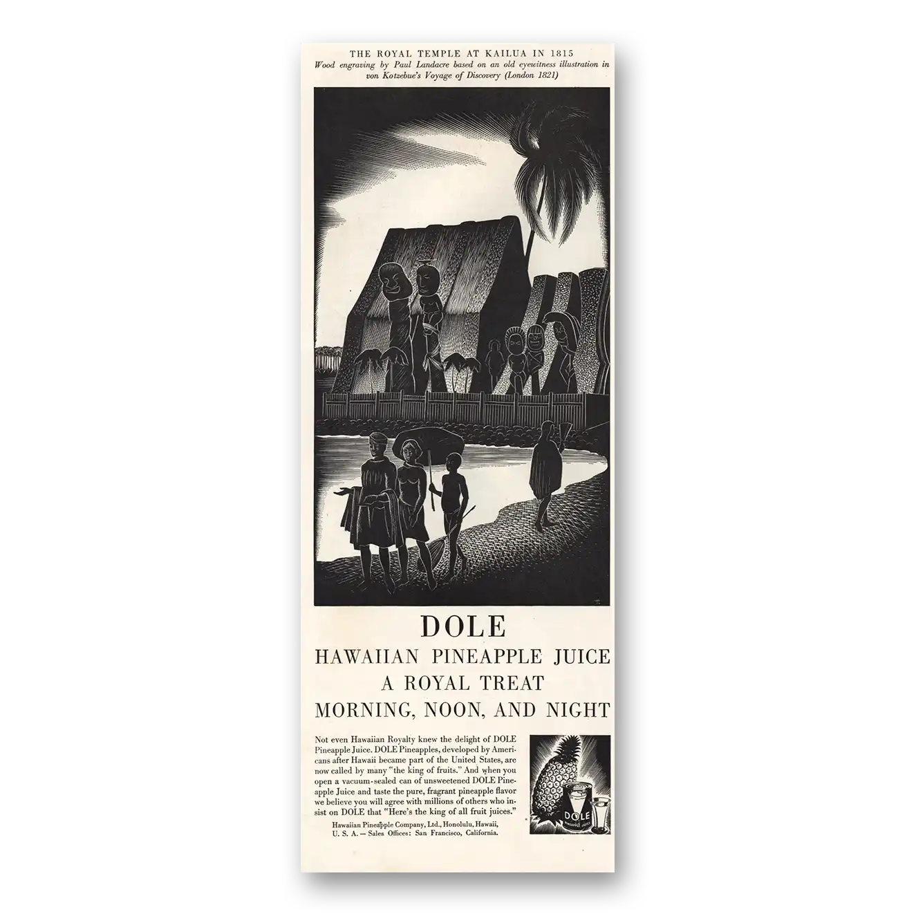 1936 Dole Pineapple Royal Treat Morning Noon Night Vintage Magazine Print Ad