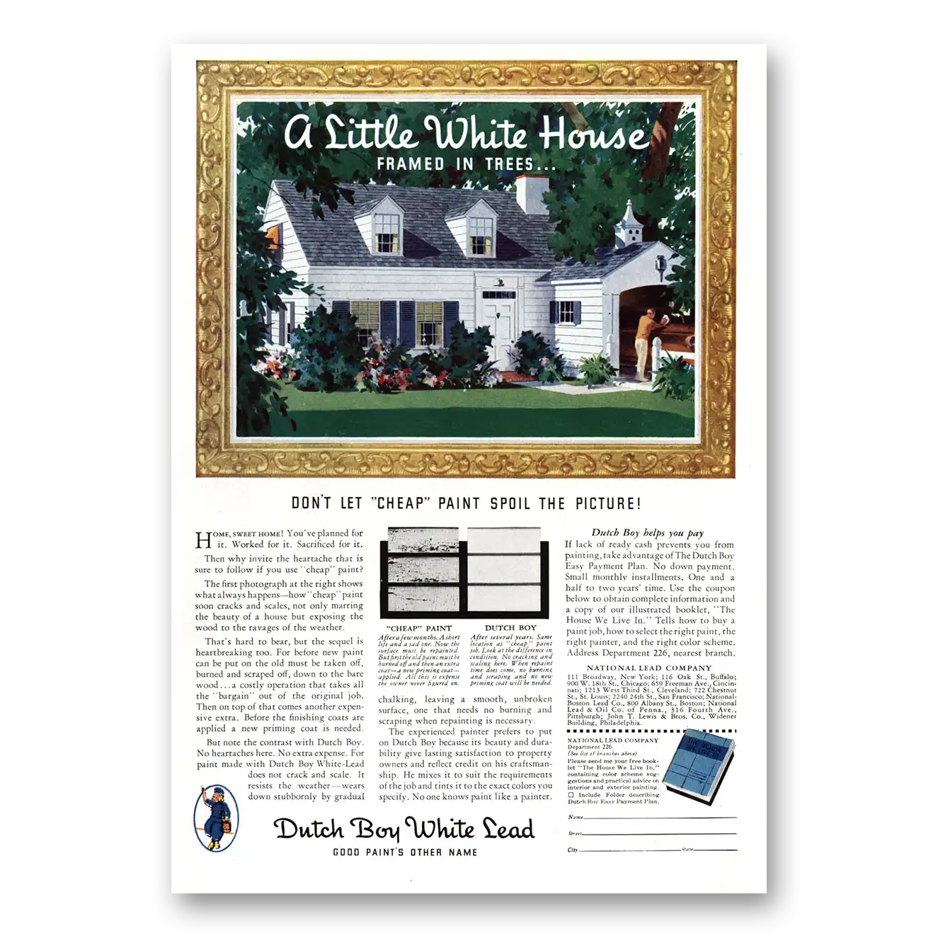 1936 Dutch Boy Paint White Lead Little White House Framed In Trees Vintage Magazine Print Ad