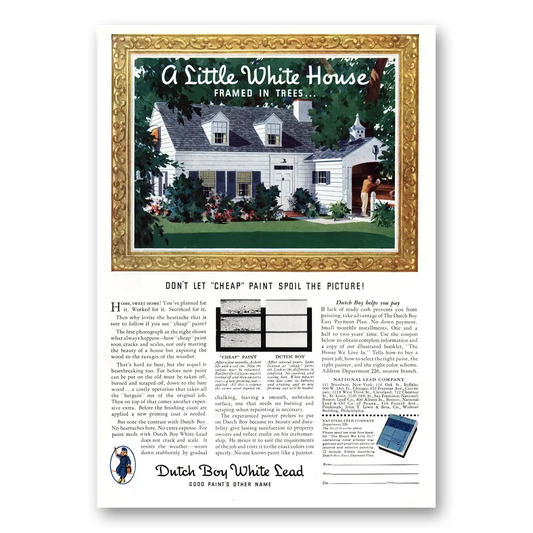 1936 Dutch Boy Paint White Lead Little White House Framed In Trees Vintage Magazine Print Ad