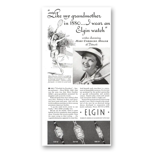 1936 Elgin Watch Like My Grandmother in 1880 Vintage Magazine Print Ad