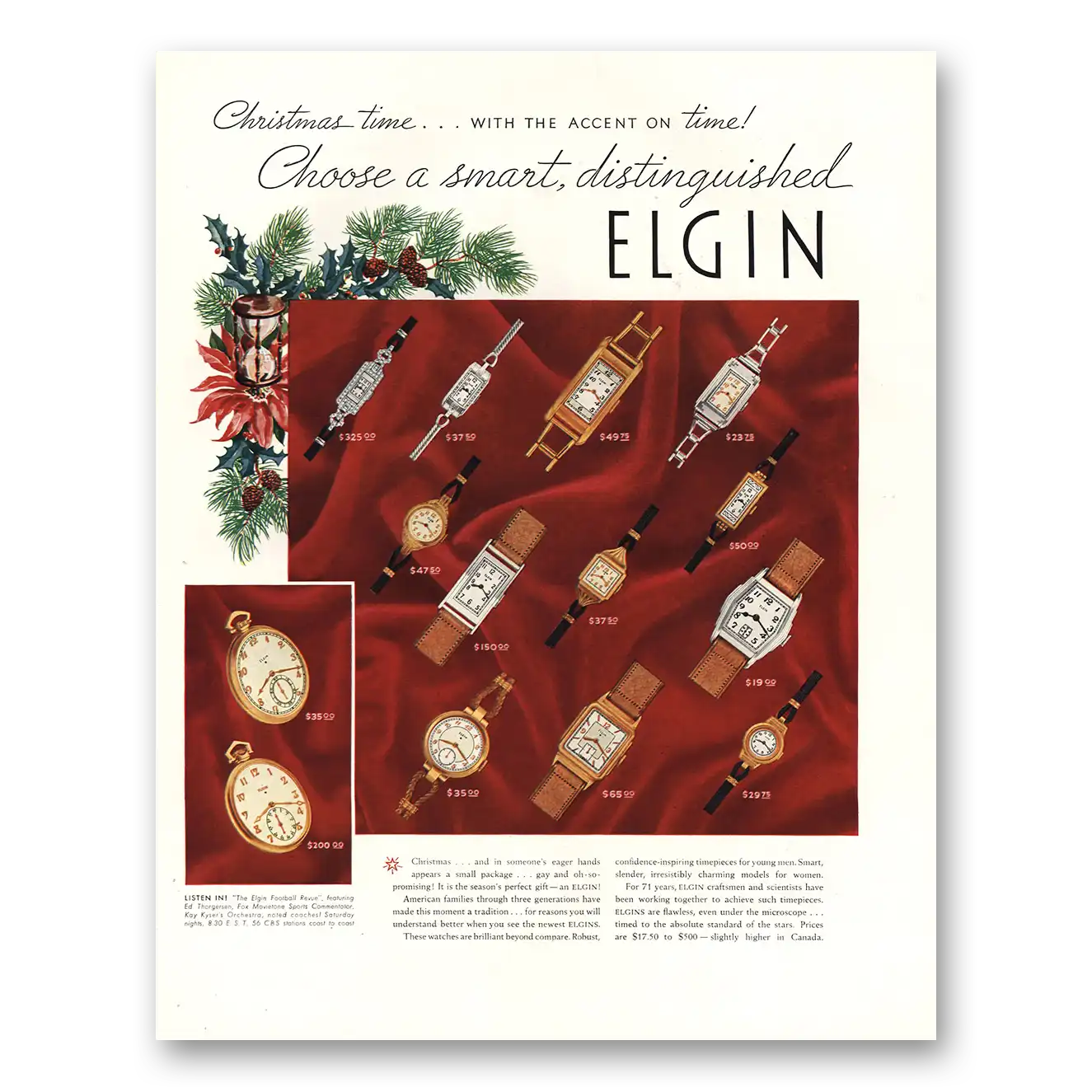 1936 Elgin Watch Smart Distinguished Vintage Magazine Print Ad