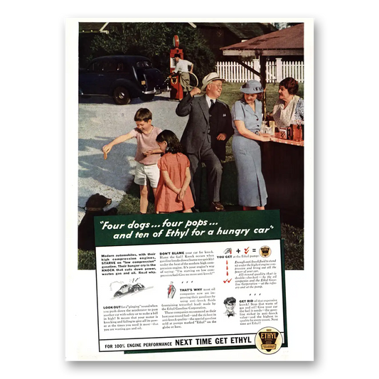 1936 Ethyl Gasoline Four Dogs Four Pops Vintage Magazine Print Ad