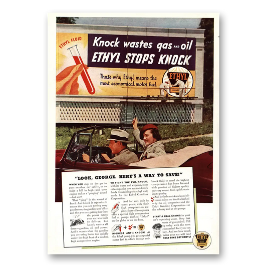 1936 Ethyl Gasoline Knock Wastes Gas Vintage Magazine Print Ad