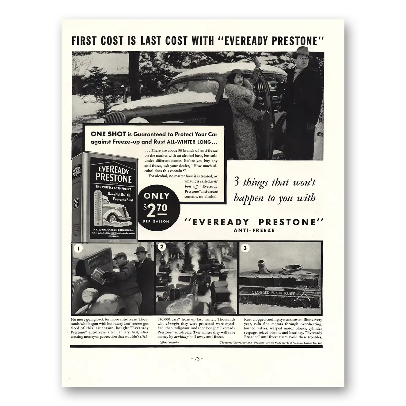 1936 Eveready Prestone First Cost Is Last Cost Vintage Magazine Print Ad