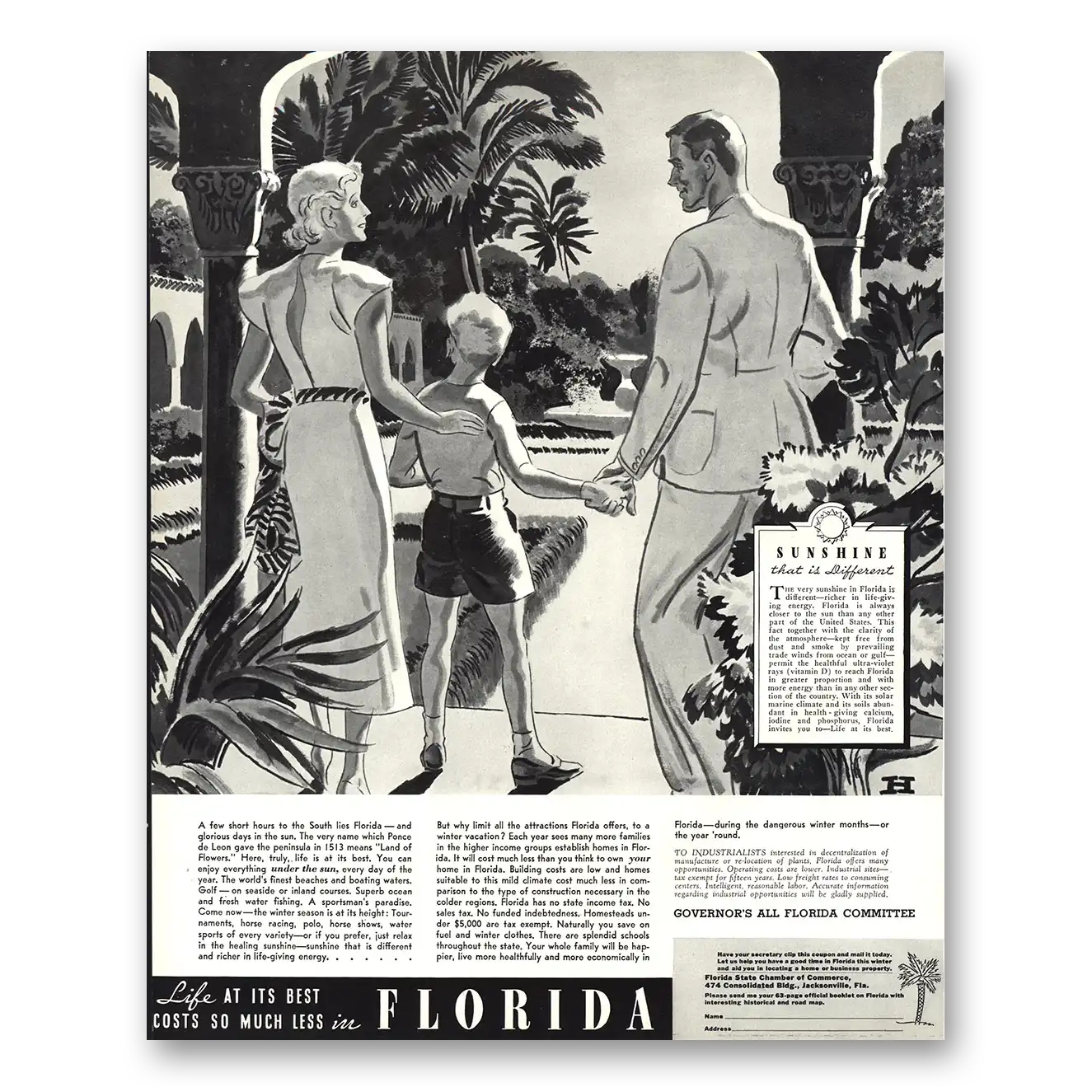 1936 Florida Sunshine That Is Different Vintage Magazine Print Ad