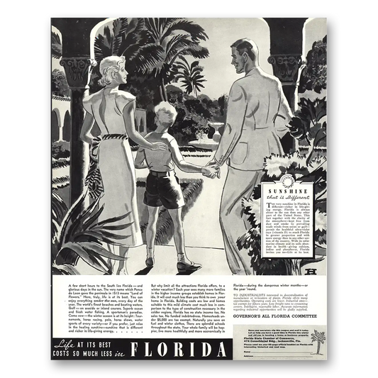 1936 Florida Sunshine That Is Different Vintage Magazine Print Ad