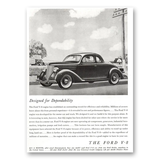 1936 Ford V8 Designed for Dependability Vintage Magazine Print Ad