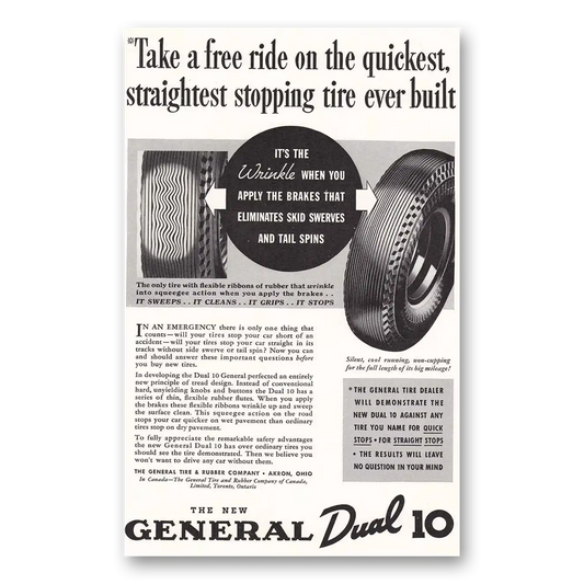 1936 General Tire Dual 10 Tires Winkle When You Apply Vintage Magazine Print Ad