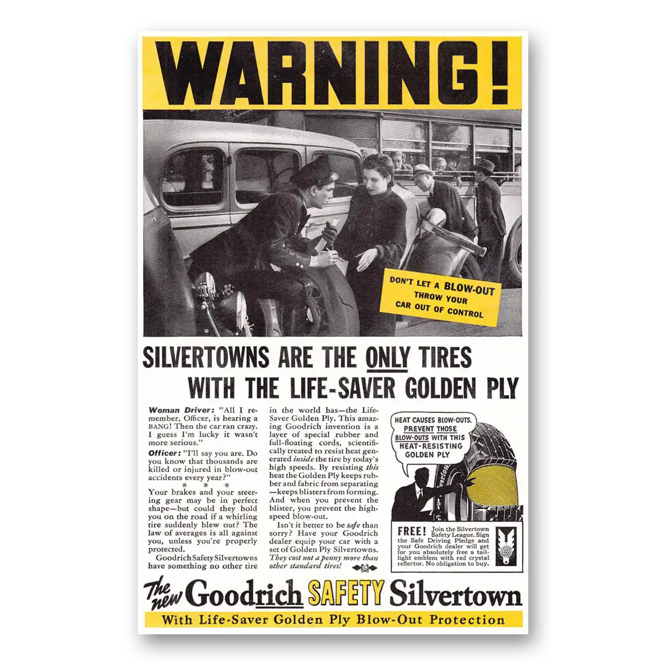 1936 Goodrich Silvertown Tires Life Saver Gold Vintage Magazine Print Ad