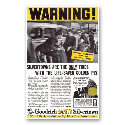 1936 Goodrich Silvertown Tires Life Saver Gold Vintage Magazine Print Ad