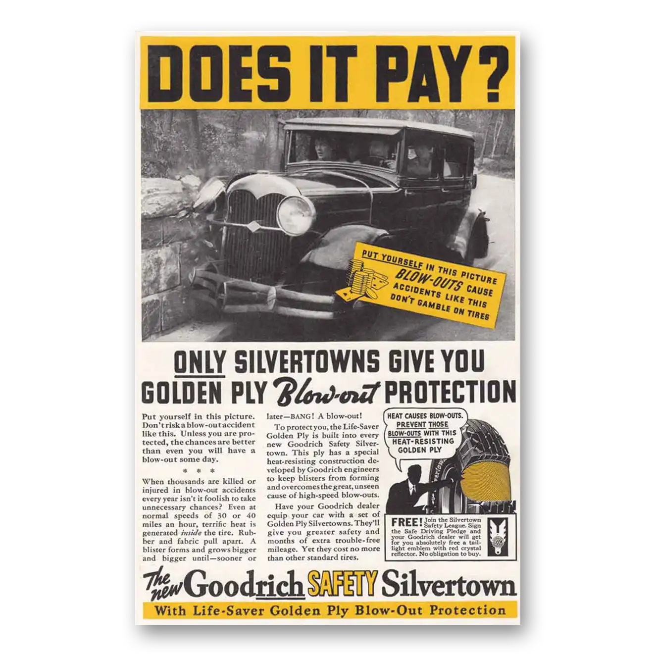 1936 Goodrich Silvertown Tires Does It Pay Vintage Magazine Print Ad