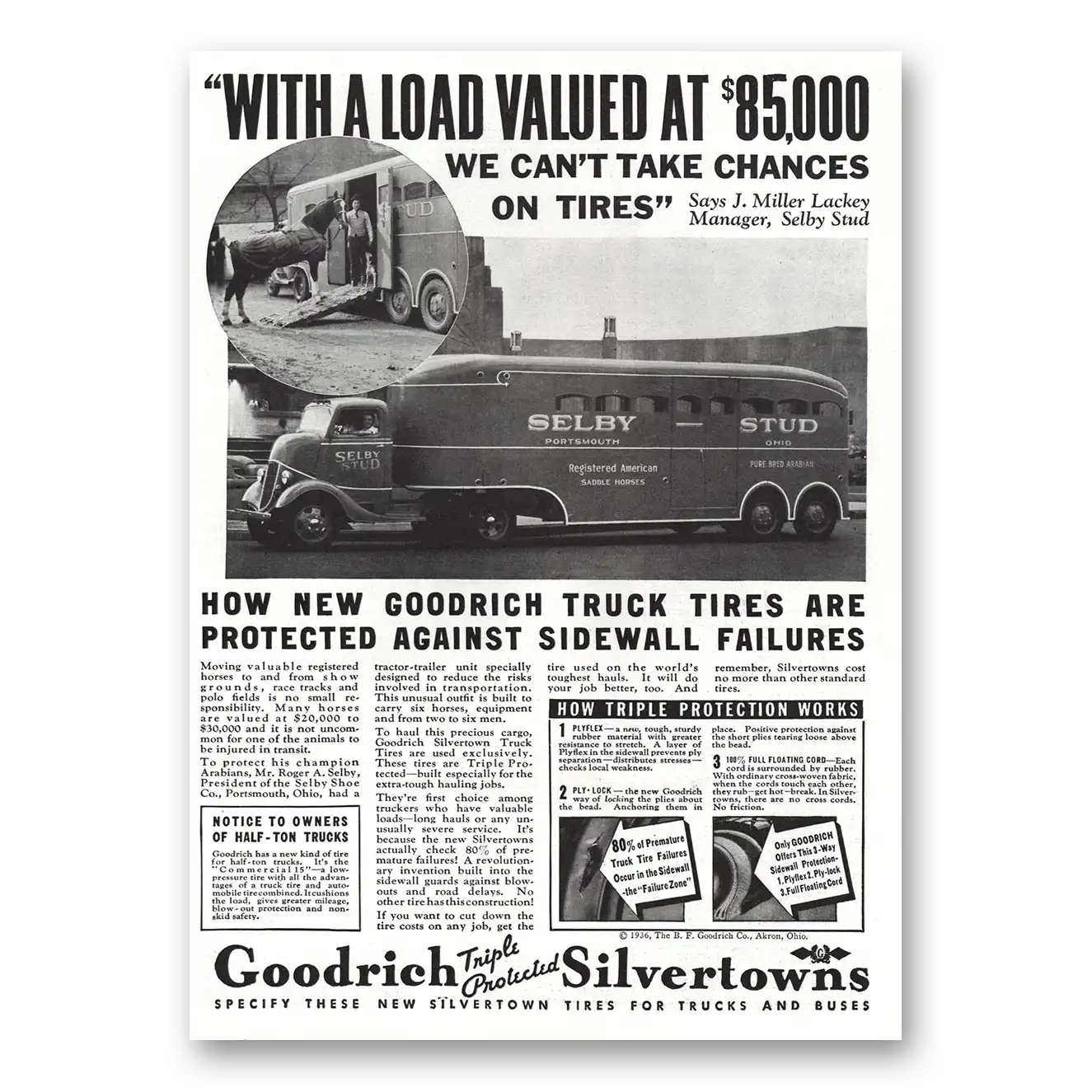 1936 Goodrich Silvertown Tires Selby Stud of Selby Stud Vintage Magazine Print Ad