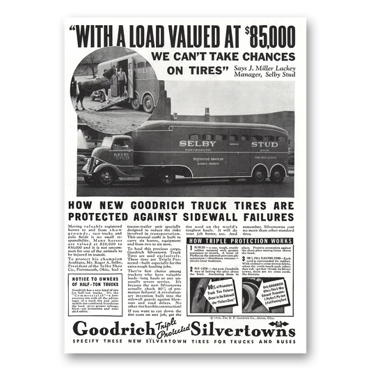 1936 Goodrich Silvertown Tires Selby Stud of Selby Stud Vintage Magazine Print Ad