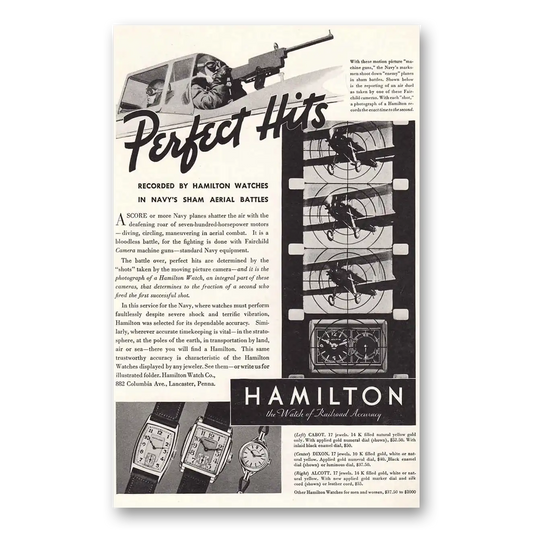 1936 Hamilton Watch Navys Sham Aerial Battles Perfect Hits Vintage Magazine Print Ad