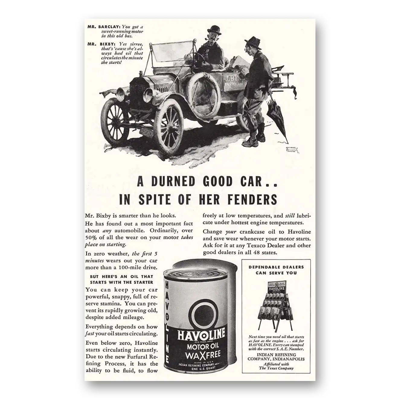 1936 Havoline Motor Oil Durned Good Car Vintage Magazine Print Ad