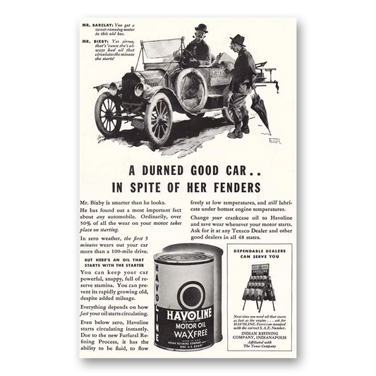 1936 Havoline Motor Oil Durned Good Car Vintage Magazine Print Ad