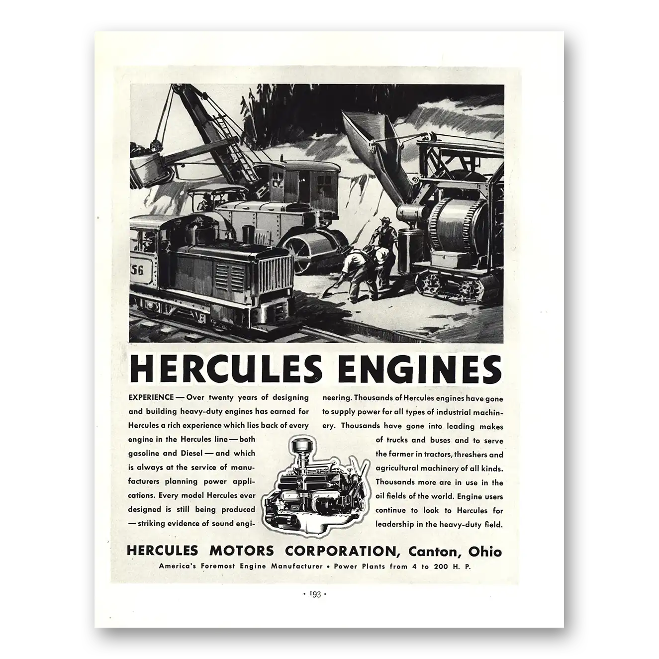 1936 Hercules Engines Over Twenty Years of Designing Vintage Magazine Print Ad