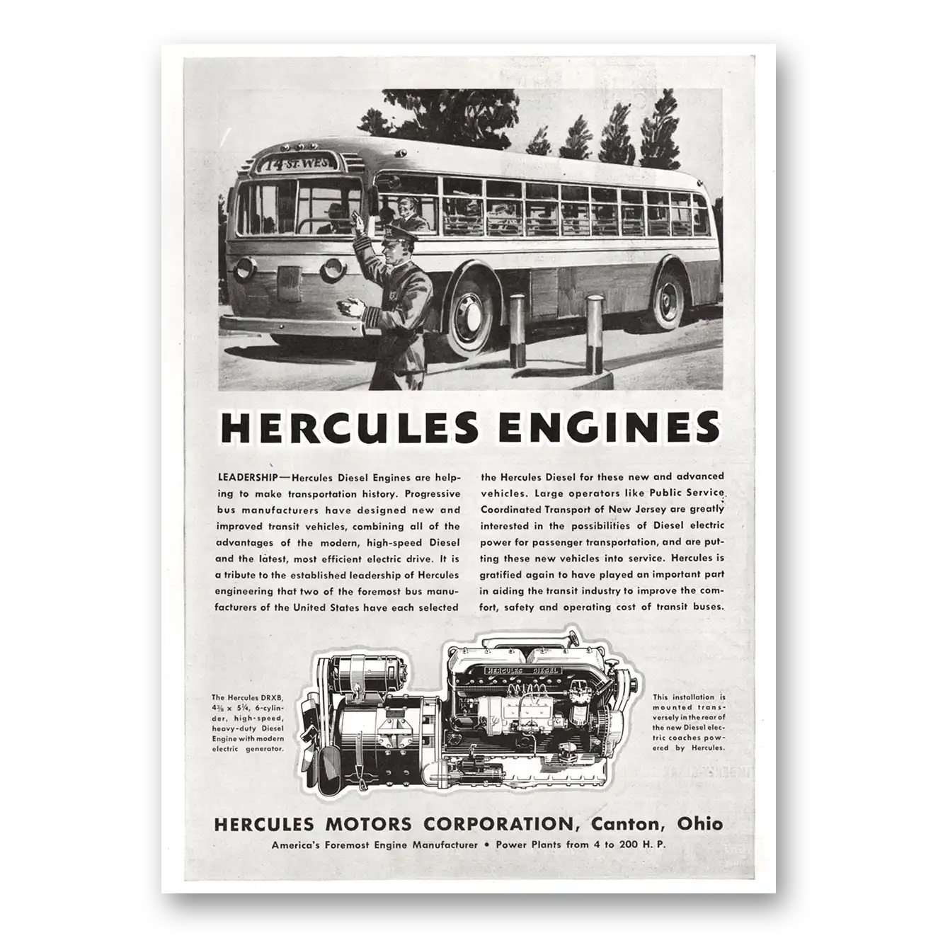 1936 Hercules Engines Engines Bus Vintage Magazine Print Ad