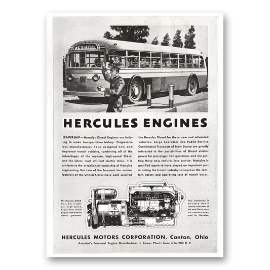 1936 Hercules Engines Engines Bus Vintage Magazine Print Ad