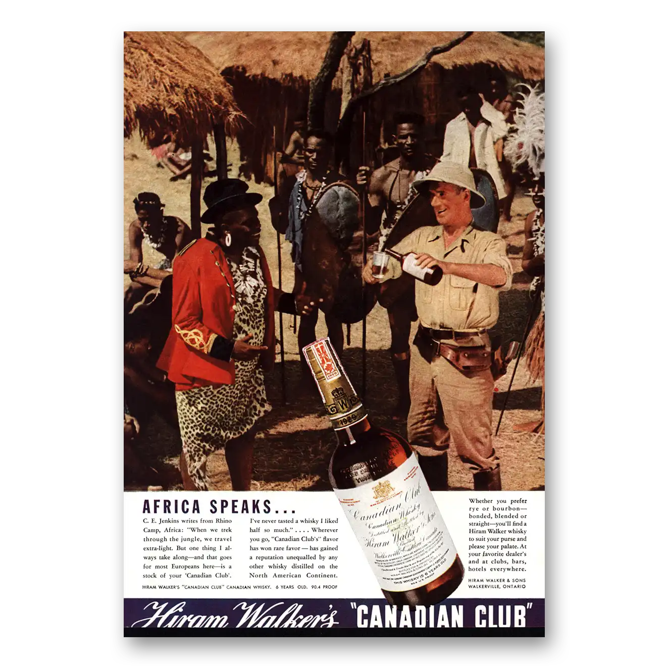 1936 Canadian Club Africa Speaks Jenkins Rhino Camp Vintage Magazine Print Ad